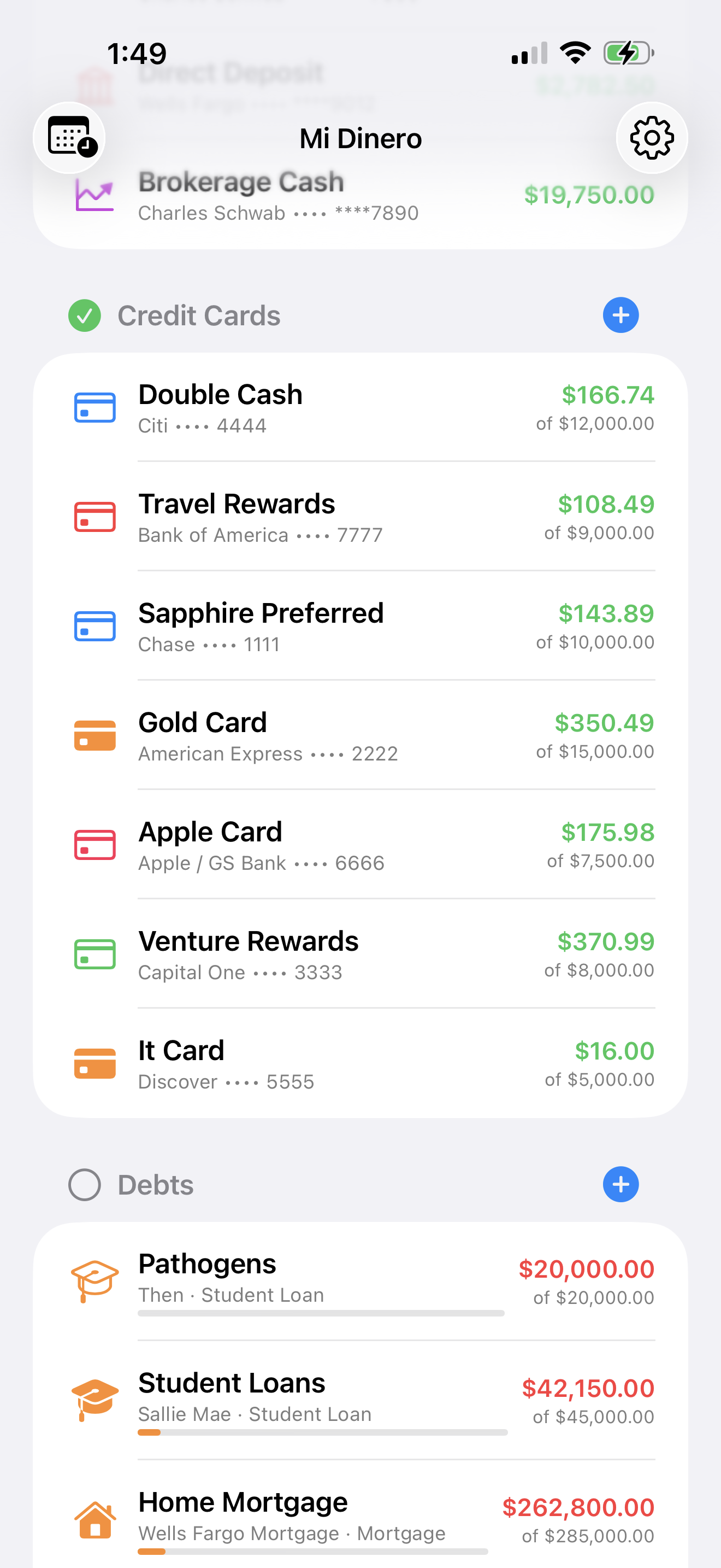 Mi Dinero Credit Cards